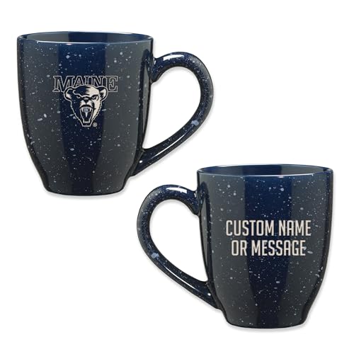 Image of Rico Industries NCAA Maine Black Bears Navy Blue Personalized 16 oz Team Color Laser Engraved Speckled Ceramic Coffee Mug