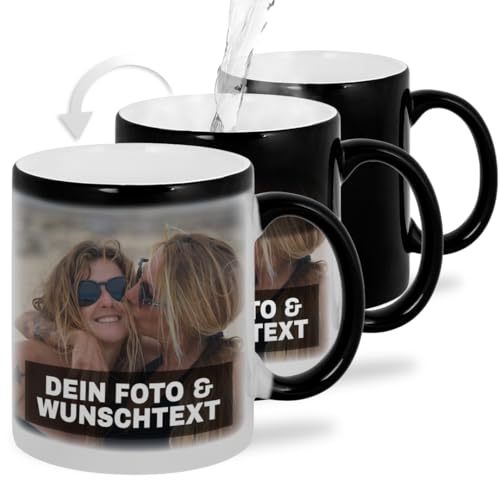 Geschenke Momente Farbwechseltasse personalisiert mit Foto & Text &ndash; Zaubertasse | Magic Mug schwarz zu wei&szlig; | Individuelle Kaffeetasse, Kaffeebecher mit Liebe & Geschenkidee | Schwarz Standard