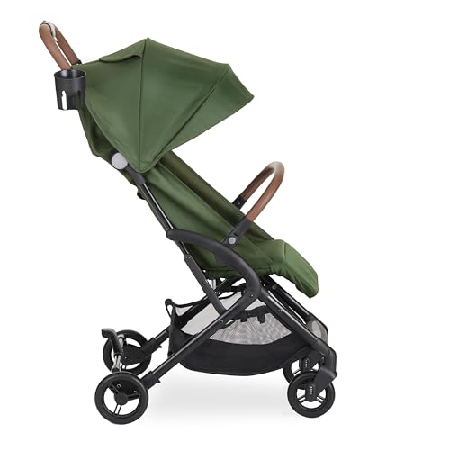 Image of Dream On Me Rio Glide Ultra-Light Compact Stroller, One-Hand Self-Standing Fold, Adjustable Backrest & Footrest, 5-Point Harness, Cup Holder, Suspension Wheels with Storage Basket - Forest Green
