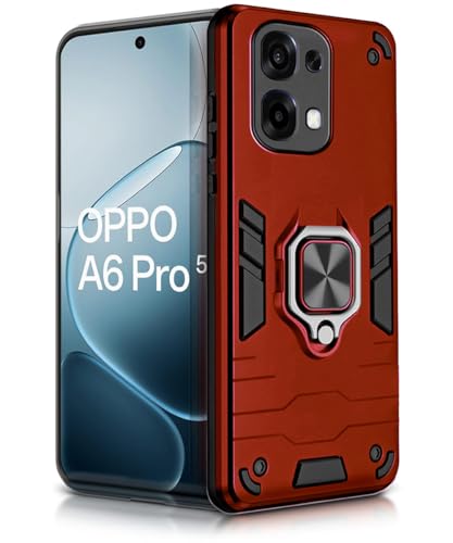 Image of WOW IMAGINE Shock Proof Back Case Mobile Cover for Oppo A6 Pro 5G | Back Cover Case (Tough Armor | Hybrid PC + TPU | Ring Holder & in-Built Kickstand | Red)