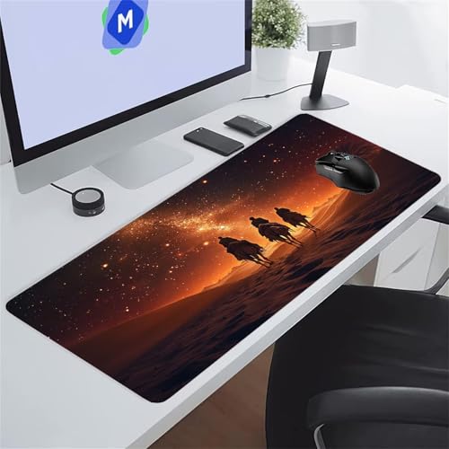 Tapis de Souris de Jeu 800x400x3 mm XXL Tapis de Souris Gaming Grand Tapis Bureau Antidérapant avec Bords Cousus pour Gamer, Ordinateur, PC Améliore précision et Vitesse (Désert Ciel Étoilé)