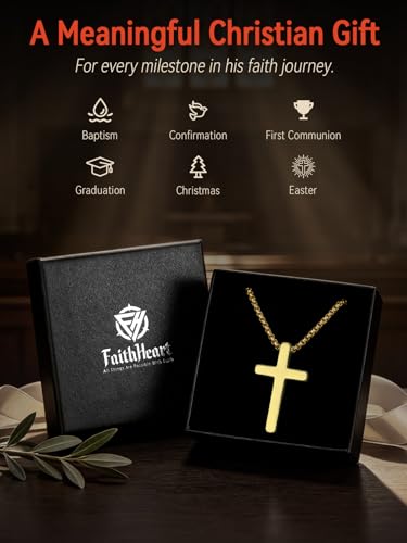 Collier Croix Chrétienne Homme Robuste qui ne Noircit Pas avec l'Or