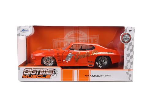 Jada Toys Bigtime Muscle 1:24 1971 Pontiac GTO Die-cast Car &ndash; Opening Doors, Hood, Trunk, Rubber Tires(Orange)