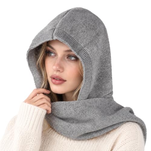 AYPOW Chapeau Hiver et Écharpe 2 en 1 pour Femme, Chaud Tricotée Écharpe à Capuche, Mode Cagoule Bonnet avec Cache-Cou pour Automne Hiver
