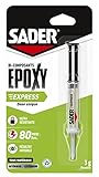 Sader Colle Epoxy Express – Colle Bi-Composants Prête à l'Emploi – Colle de Réparation à Prise Rapide – Tous Matériaux – Intérieur et Extérieur – Applicateur Précis et Auto Mélangeur –Seringue de 3 g
