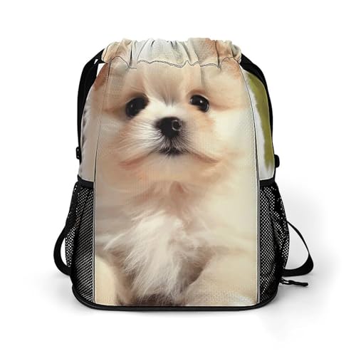 Sac à dos léger avec cordon en tissu résistant motif grand chien mignon