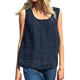 CGGMVCG Damen-Tanktop in Übergröße, locker, lässig, Baumwolle, Leinen, einfarbig, U-Ausschnitt, ärmellose Blusen für Damen, Marineblau, S