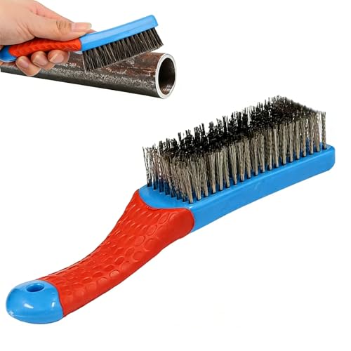 Uadme Spazzola Acciaio per Ruggine, 160mm Spazzola Metallica, Spazzole Manuale con Manico in Silicone, per la Rimozione di Ruggine da Metallo/Verniciatura/Pulizia di Cemento