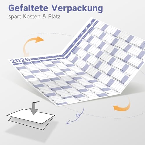 Wandkalender 2026 – Din A1 (84,1 x 59,4 cm) – Groß Jahresplaner laminiert mit 8 Aufklebern, Faltverpackung, Wandplaner für Büro, Schule & Zuhause, Blau