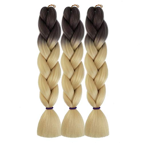Jumbo Kanekalon Braiding Hair Grey to Blonde Color Ombre Braiding Hair Extension Synthetic High Temperature Fiber Crochet Twist Braids Hair 24inch 3pcs/lot