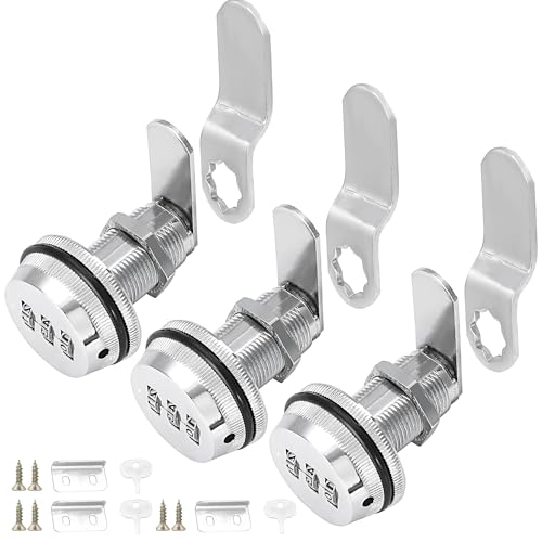 Viiwahol Number Combination Cabinet Lock 1-1/8 Inch Combo Cam Lock for Gun/File Cabinet Mailbox Keyless Desk Drawer Lock (Chrome 3 Pack)