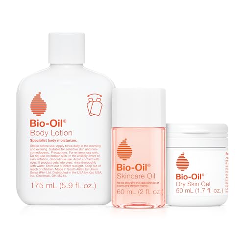 Bio-Oil Skincare Set, Trial Kit for Scars, Stretchmarks, and Dry Skin, 3 Pc Travel Size Kit Includes Skin Care Oil, Dry Skin Gel, and Body Lotion, use for Scars, Pregnancy Stretch Marks, and Dry Skin