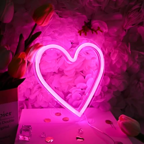 Image of Britrio Pink Heart Neon Sign,LED Neon Heart Light Sign for Girl Bedroom Dorm Kids Room Wall Decor Wedding Proposal Birthday Party Home Decor Mothers Day Gifts Love Lamp Battery Operated or USB Powered
