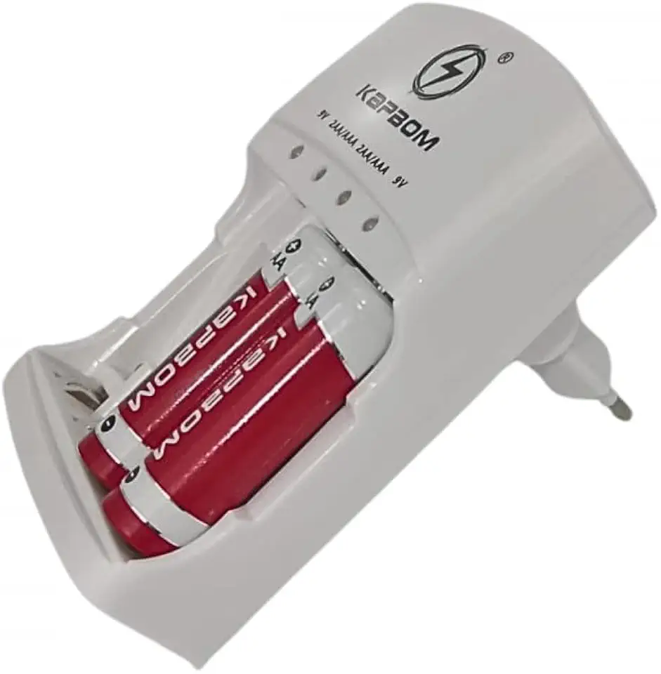Carregador de Pilhas com LED, AA e AAA e 9V, Bivolt 110V-220V, Auto Stop, com 2 Pilhas AA Recarregáveis