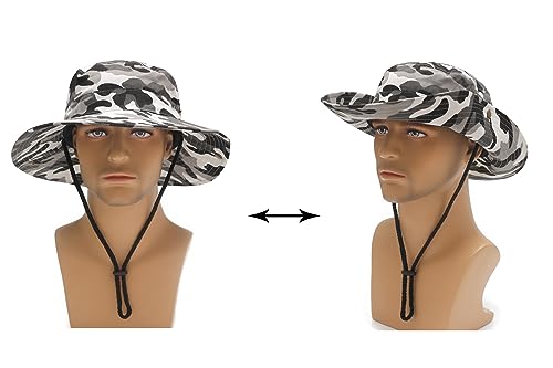 Image of ZLYC Mens Waterproof Camo Sun Hat Wide Brim Packable Outdoor Mesh Fishing Bucket Hats