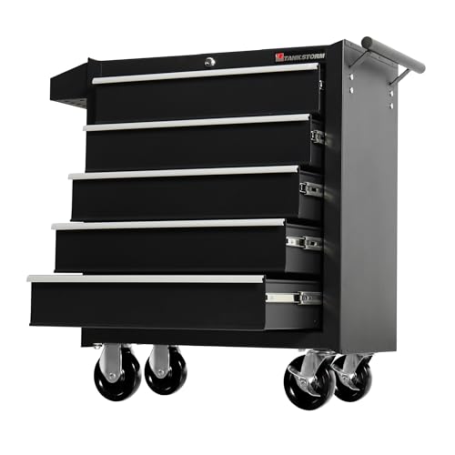 TANKSTORM 5-Drawer Rolling Tool Chest with Wheels, Heavy Duty Lockable Metal Tool Cabinet, Rolling Tool Box Organizer for Garage, Workshop, Repair Shop, Black