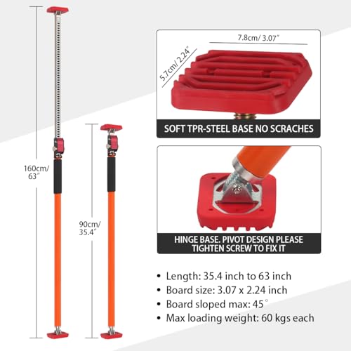 Adjustable Support Pole, Quick Telescopic Support Rod, Third Hand Tool Supports up to 154 lbs Construction Tools for Ceiling, Cabinet Jacks, Cargo Bars Drywalls (2Pack 35~63INCH) by MOETER - Image 2