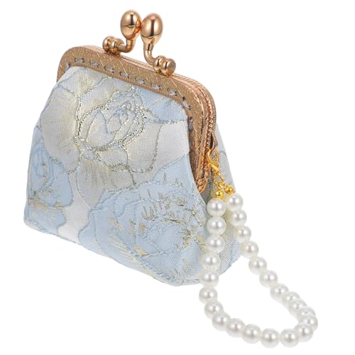 Vintage Floral Embroidered Clutch Purse Women's Evening Bag Fake Pearl Strap for Bridal Formal Parties