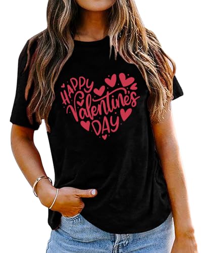Image of Valentines Shirts for Women Valentine Love Heart Printed Graphic Tshirt Cute Girls Casual Top