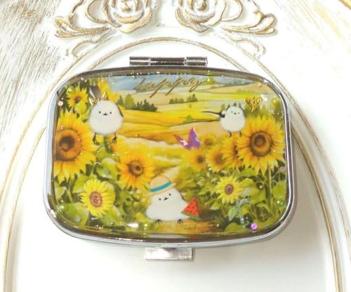 匿名配送・夏のシマエナガピルケースアクセサリー小物入れひまわり箱型