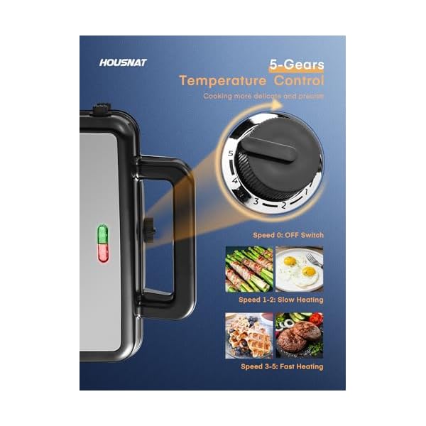HOUSNAT Sandwichmaker 3 in 1 - Waffeleisen, Kontaktgrill, Sandwichtoaster - 1200W mit 5-Gang Temperaturregelung- für Belgische Waffel - Antihaftbeschichtung - Perfekt für Frühstück, Camping und mehr – Bild 3