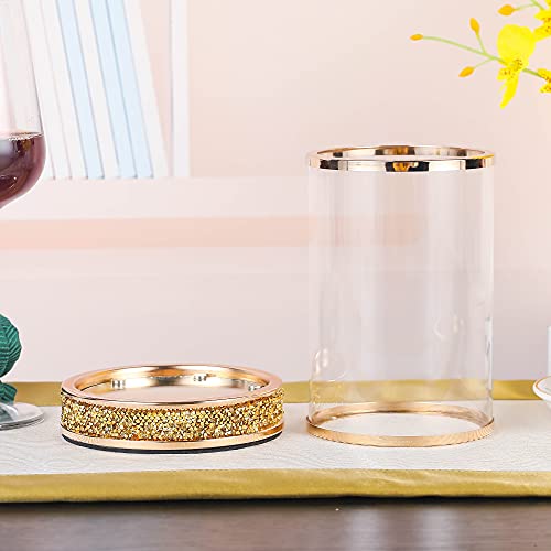 Hanjue Pillar Candle Holders Set Of 2,Hurricane Candle Holders,Candlesticks Holder With Glass Hurricane Lid,Metal Candle Holder For Coffee Dining Table thumb #3