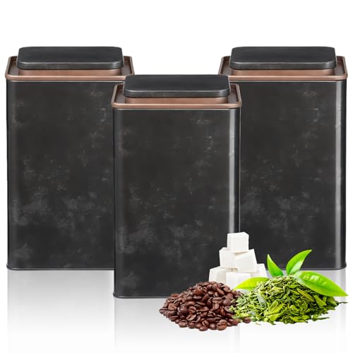 MEETOZ Tea Coffee Sugar Canisters,Metal Food Storage Jars with Airtight Lids Storage tank with separate inner bag Durable Powder-Coated Steel, Pull Top Lids, Easy to Clean Set of 3