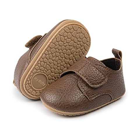 HsdsBebe Baby Boys Girls Oxford Shoes PU Leather Soft Rubber Sole Sneakers  Anti-Slip Toddler Ankle Boots Infant Walking Shoes Moccasins, B/Dark Brown, 6-12 Months Cover