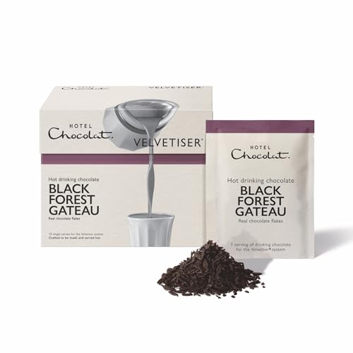 Image of Hotel Chocolat Black Forest Gateau Hot Chocolate Mix - Rich Chocolate and Cherry Drinking Chocolate with Real Chocolate Flakes, 10 Servings, Gourmet Cocoa