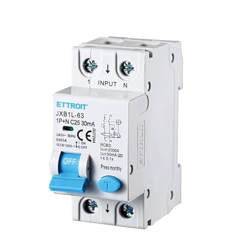 Ettroit Interruttori Magnetotermici Differenziale Salvavita Per Barra Din 2 Moduli 1P+N 240V 30Ma 6Ka Classe A (25A)
