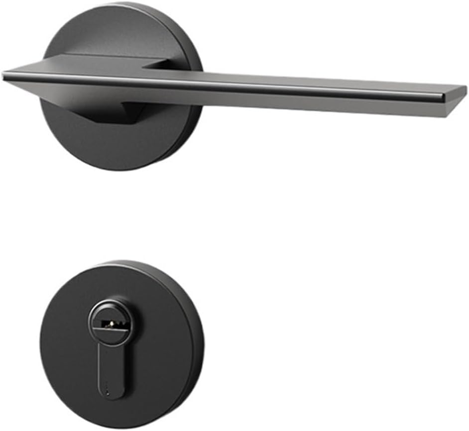 Door Lock Indoor Bedroom Silent Solid Wood Door Black Simple Suitable for Thickness 35-50mm(with Key)