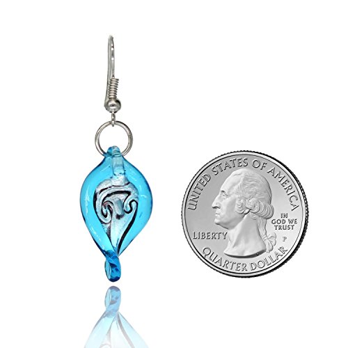 Handmade Murano Inspired Gorgeous Artist Made Aqua Blue Leaf Glass Earrings Handcrafted Blown Hypoallergenic Artisan Lampwork Italian Style Jewelry #TOP2