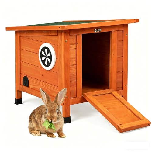 Coziwow Rabbit Hutch Outdoor Cat House Weatherproof Bunny Cage Indoor with Openable Portable Small Animals Shelters with Nonslip Ramp for Hideout Rabbits/Feral Cats/Chicken/Small Animals-Orange