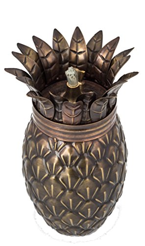 Pineapple Outdoor Tiki Style Torch - Landscape Oil Lamp Includes 3-Piece 54? Black Steel Pole for Easy Set Up - 32oz Bowl with Fiberglass Wick Burns for Over 15h! 2 Pack