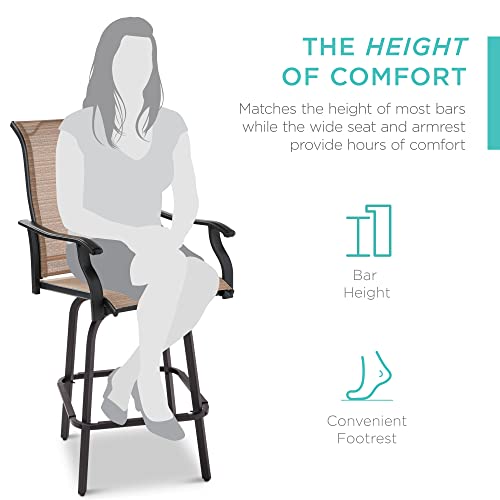 Best Choice Products Set Of 2 Swivel Barstools, Bar Height Outdoor Chairs, 360 Rotating Patio Bar Stools W/All-Weather Mesh, 300Lb Capacity - Tan #TOP6