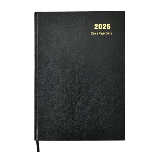 2026 Diary A4 One Day to Page Hardback Cover & Ribbon Marker, Year Planner for Business, Office, Home, Traveling, Organization, Appointments (Black)