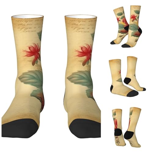 LZQPOEAS Vintage paper with flowers Athletic Socks Unisex Cushioned Crew Socks Hiking Running Calf Sock Soft Above Ankle Sock