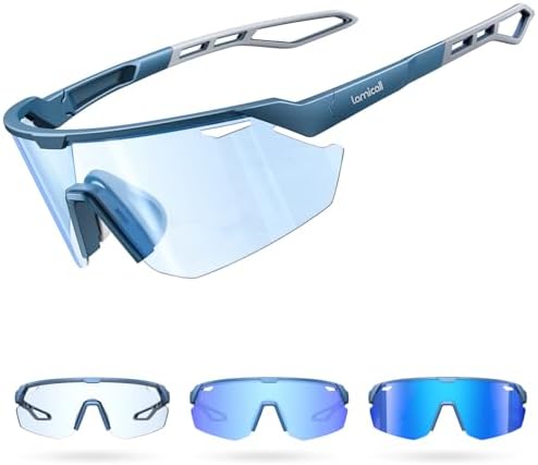 Lamicall Fahrradbrille Herren, Schnelle Brille Damen, Sonnenbrille Fahrrad | [Schnell Selbsttönend] [28g TR-90 Ultraleicht] UV400 Sportbrille Laufbrille mit verstellbare Nasenpad f