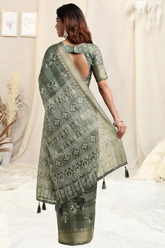 Image of MIRCHI FASHION Women Saree Cotton Blend Kalamkari Printed | Comfortable Office and Regular Daily Use Sari with Unstitched Blouse Piece