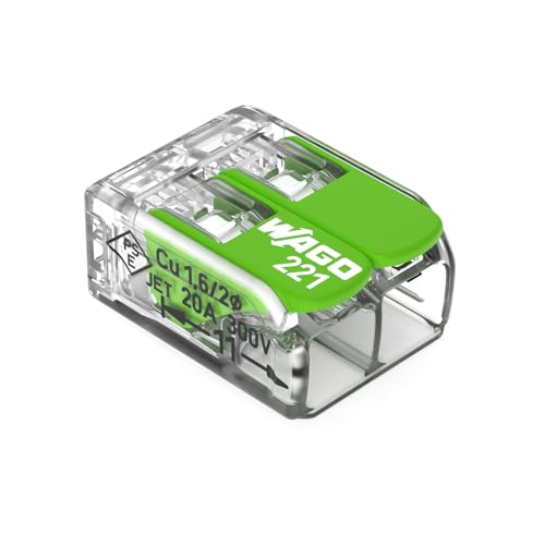 WAGO Green Range 221-422 - Terminal de conexión de 2 conductores con palancas para todos los tipos de escalera, 16 unidades