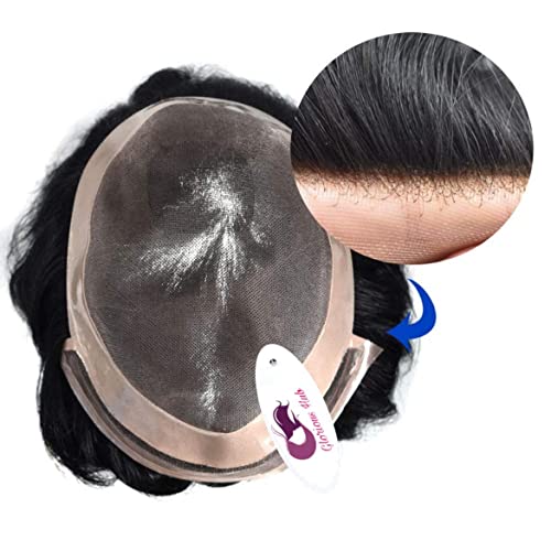 Image of PREMIUM LACE 7x5 Natural Front Hairline Patch for Men | 100% Remy Human Hair Wig | Real and Discreet Hairline Toupee | Durable Mono Base with Fine Lace Hybrid System | Can be Fix with Hair Patch Clips, Tape or Glue | Natural Black Shade |