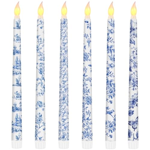 Bougies sans flamme de 27 cm style bleu et blanc chinois pour décoration de table de fête x12