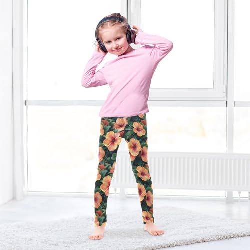 Girls Leggings Tropical Hawaiian Hibiscus Flowers Soft Toddler Leggings for Girls Kids Pants Size 4T-10T4