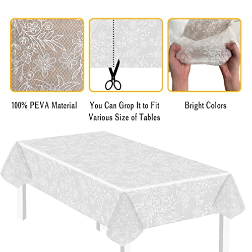 Image of SietDESEO 2 Pack Plastic Lace Tablecloth 54 X 108 Waterproof Disposable Lace Table Cover for Wedding Party Birthday Camping Bridal Shower Tablecloth Plastic