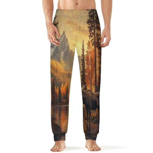 Moose in The River Men's Pajamas Pants Lightweight Sleep Lounge Pant Pjs Bottoms Casual Sleepwear