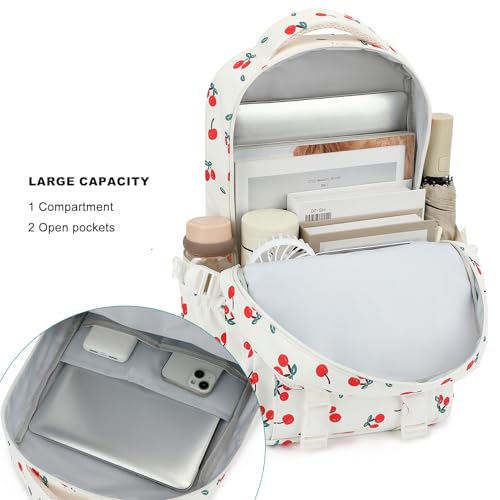 Image of Kids High Middle School Backpack for Girls 5-12 Kawaii Travel Cherry Bookbag,Beige Cherry