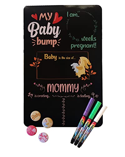 Product Image of the Pregnancy Tracker Gift Set - Dry Wipe Pregnancy Tracker Set - Week by Week Baby Bump Pregnancy Photo Prop, Pregnancy Milestone Board, Pregnancy Gifts for New Moms, incl Erasable Pens & Magnets