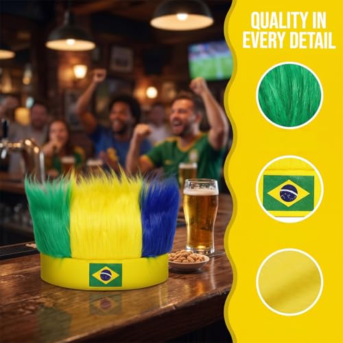 Image of Rose bud Brazil World Cup Soccer Wig Hair Headband Yellow Green Blue Headband Wig for Women Men Sports Football Halloween Costume Cosplay and Party