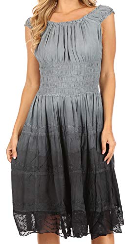 Sakkas Womens Mid Length Spring Maiden Ombre Peasant Dress - Charcoal - One Size Sakkas Womens Mid Length Spring Maiden Ombre Peasant Dress - Charcoal - One Size