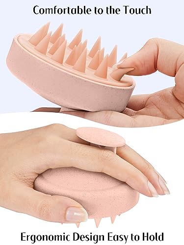 Image of HEETA Scalp Massager Hair Growth, Silicone Scalp Scrubber Shampoo Brush for Exfoliation, Dandruff Removal & Head Massage Stress Relax, Wet & Dry Use for Thick, Thin Hair Care, Wheat Straw Light Pink